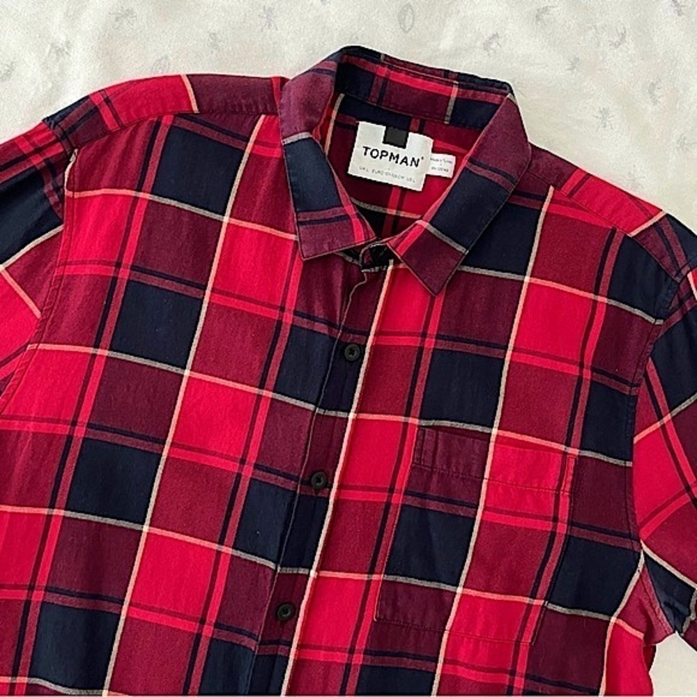 Topman Buffalo Check Plaid Button-down Shirt-Red Black White-Men Size Large